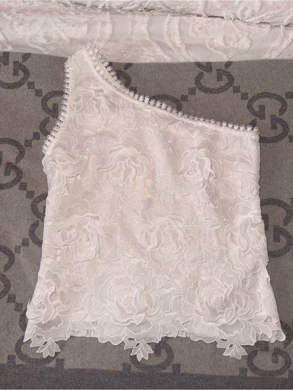 NWT Anthropologie Eri + Ali One-Shoulder White Floral Lace Top